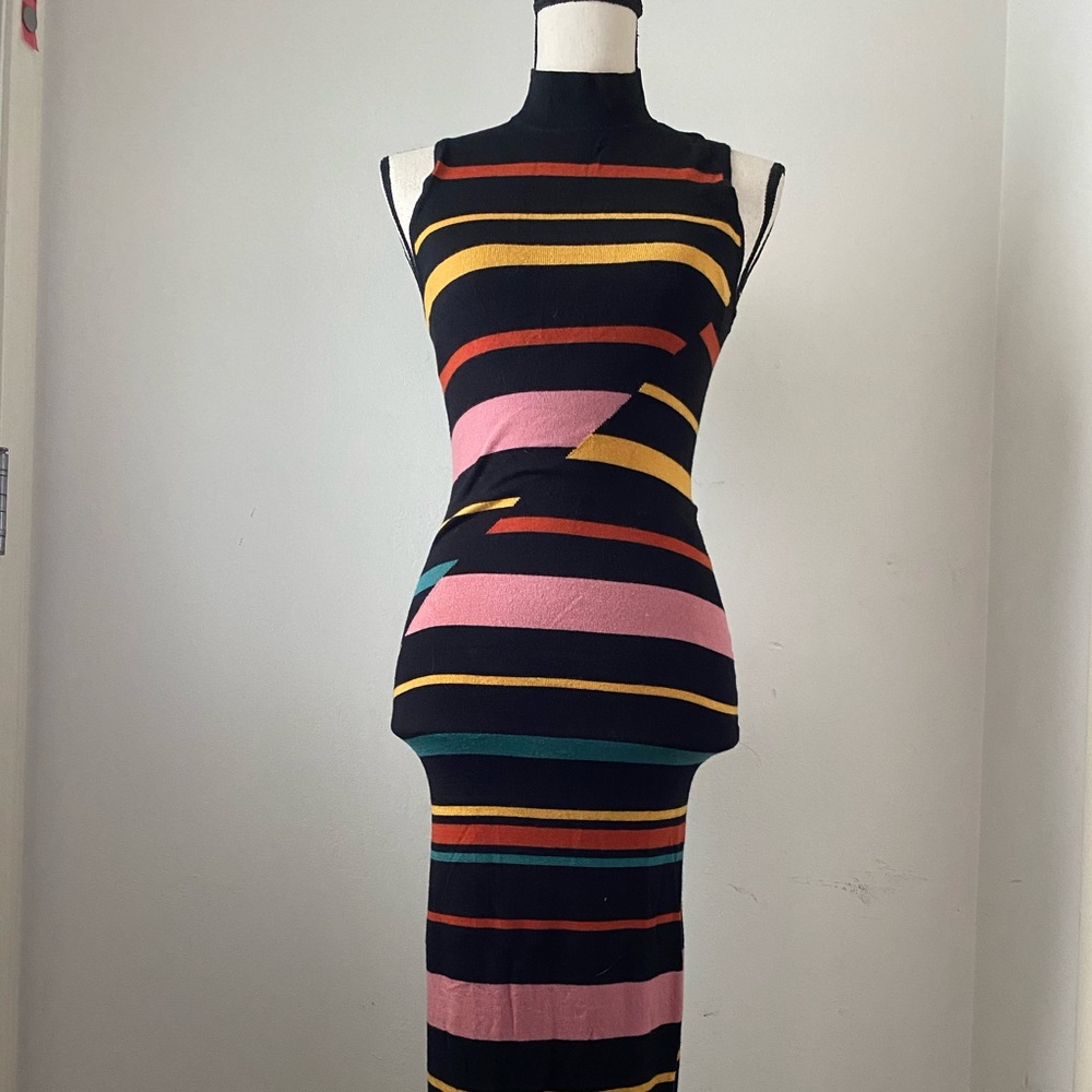 Maxazria Striped Turtleneck Sweater Dress